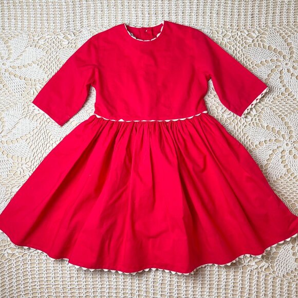 Vintage 1960s Sunny Lee Girls 6 Years Red Classic Half Sleeve Heirloom Dress